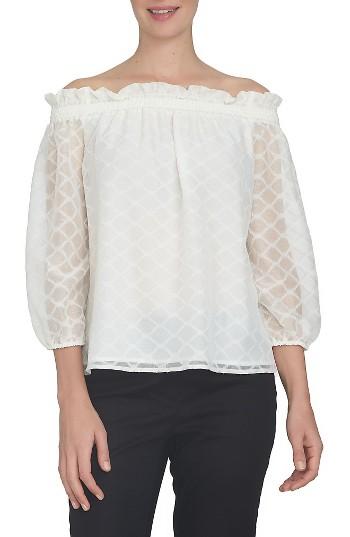 Women's Cece Off The Shoulder Diamond Clip Top - White