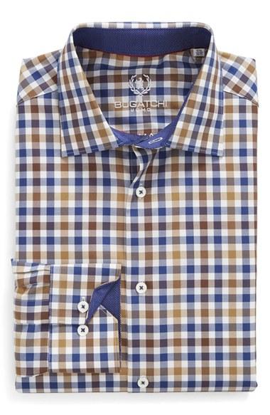 Men's Bugatchi Trim Fit Check Dress Shirt .5 - Brown