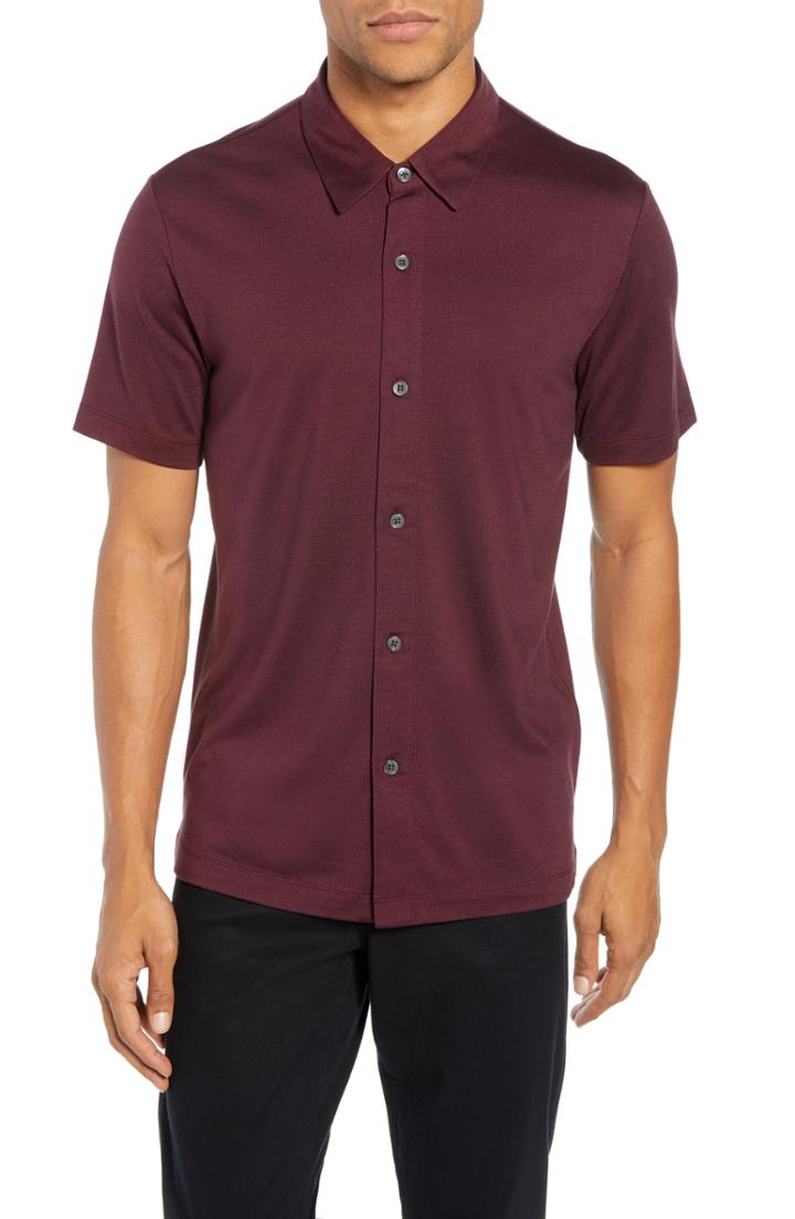 Men's Theory Incisi Slim Fit Knit Silk Blend Shirt - Burgundy