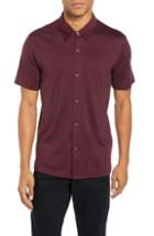Men's Theory Incisi Slim Fit Knit Silk Blend Shirt - Burgundy