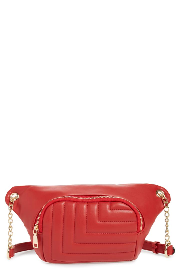 Yoki Bags Chain Quilted Faux Leather Belt Bag - Red