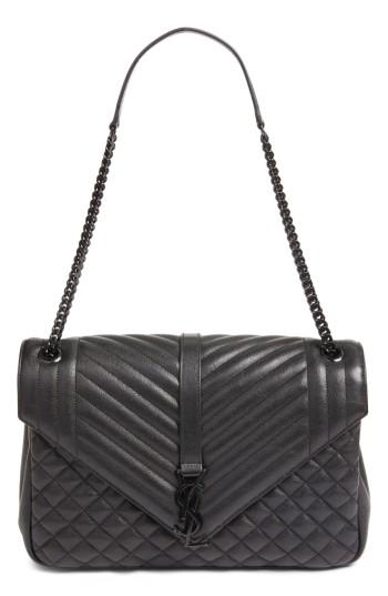 Saint Laurent Large Monogramme Matelasse Calfskin Leather Shoulder Bag - Black
