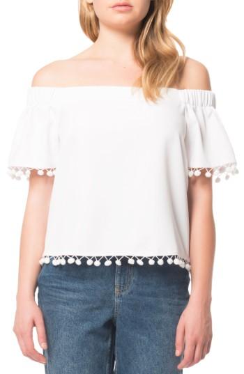 Women's Willow & Clay Pompom Off The Shoulder Top - White
