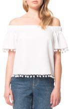 Women's Willow & Clay Pompom Off The Shoulder Top - White