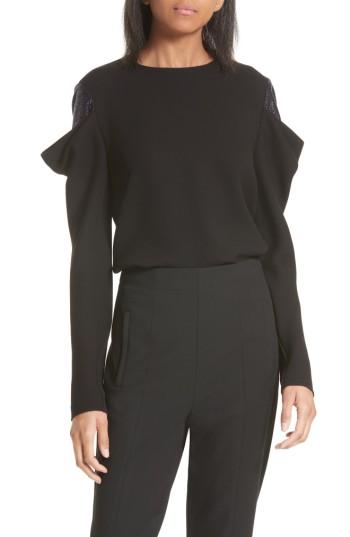 Women's Tibi Metallic Drape Sleeve Top - Black