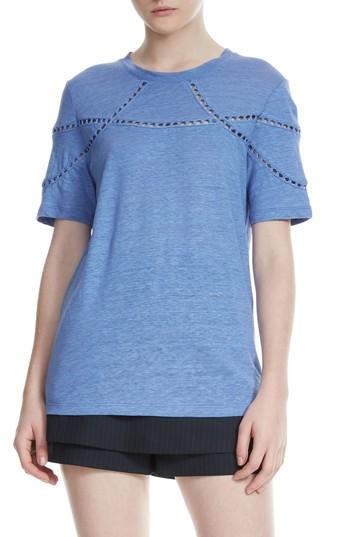 Women's Maje Turnan Embroidered Linen Tee - Blue