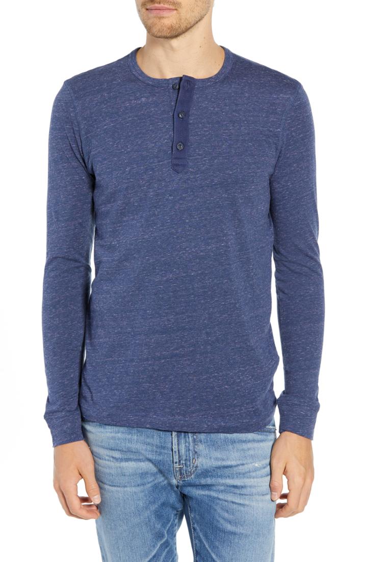 Men's 1901 Jaspe Long Sleeve Fit Henley, Size Small - Blue