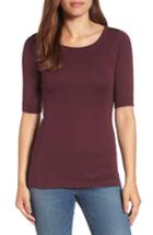 Women's Caslon Ballet Neck Cotton & Modal Knit Elbow Sleeve Tee, Size - Burgundy