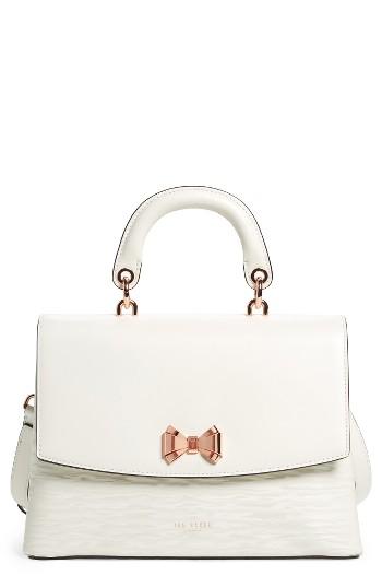 Ted Baker London Lady Bow Flap Top Handle Leather Satchel - Ivory