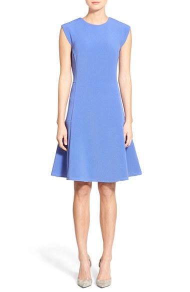 Petite Women's Halogen Ottoman Knit Fit & Flare Dress P - Blue