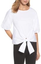 Women's Gibson Bubble Sleeve Tie Front Top - White