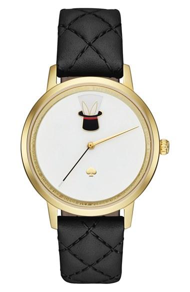 Women's Kate Spade New York Metro Magic Hat Leather Strap Watch, 34mm