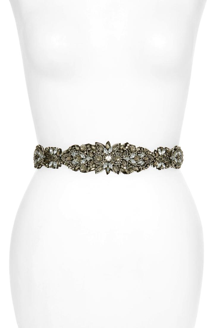 Women's Nordstrom Crystal & Bead Embellished Stretch Belt - Silver