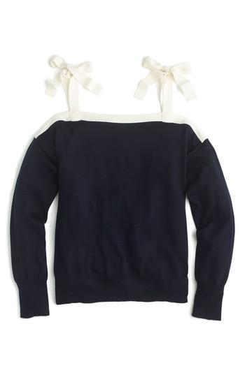 Women's J.crew Cold Shoulder Merino Wool Sweater - Blue