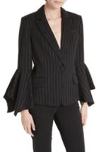 Women's Milly Ruffle Sleeve Pinstripe Blazer - Black