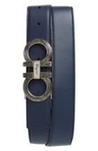 Men's Salvatore Ferragamo Etched Double Gancio Reversible Leather Belt - Blue Marine/ Black