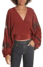 Women's Elizabeth & James Talia Puff Sleeve Silk Wrap Blouse - Burgundy