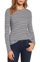 Women's Halogen Crewneck Stripe Tee, Size - Blue