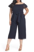 Women's Chelsea28 Off The Shoulder Pom Trim Eyelet Jumpsuit (similar To 12w) - Blue