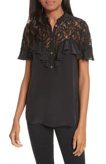 Women's Rebecca Taylor Silk & Lace Blouse - Black