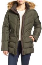 Women's Larry Levine Quilted Coat With Faux Fur Trim - Green