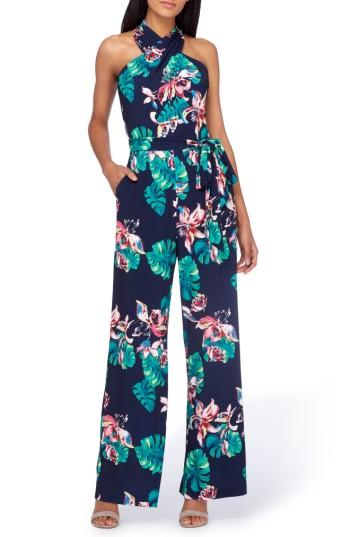 Women's Tahari Palm Print Halter Jumpsuit