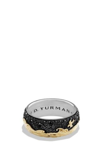 Men's David Yurman 'waves' Band Ring With 18k Gold And Black Diamonds