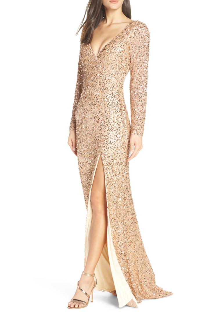 Women's Mac Duggal Sequin Slit Dress - Pink