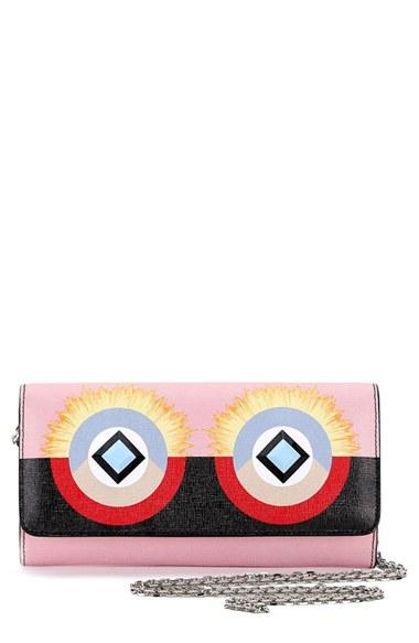 Women's Fendi Monster Calfskin Leather Flap Wallet On A Chain -