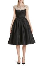 Women's Marchesa Cap Sleeve Silk Taffeta Fit & Flare Cocktail Dress - Black