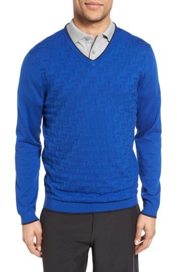 Men's Ted Baker London Armstro Tipped Golf Tee Sweater (xxl) - Blue