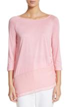 Women's St. John Collection Silk Georgette & Jersey Asymmetrical Blouse, Size - Pink