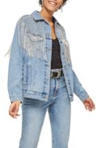 Women's Topshop Dolly Sequin Fringe Denim Jacket Us (fits Like 0-2) - Blue
