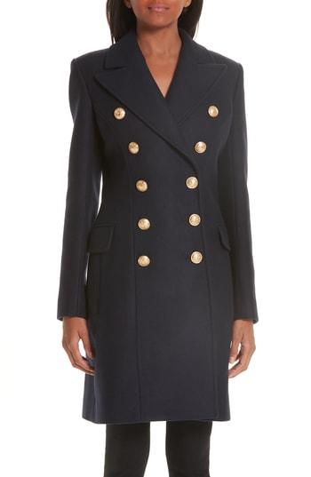 Women's Balmain Double Breasted Wool & Cashmere Coat Us / 40 Fr - Blue