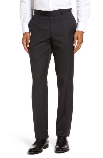 Men's Nordstrom Men's Shop Flat Front Check Wool Trousers - Black