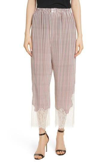 Women's Robert Rodriguez Lace Hem Stripe Pants - Red