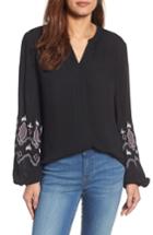 Women's Caslon Embroidered Sleeve Top - Black