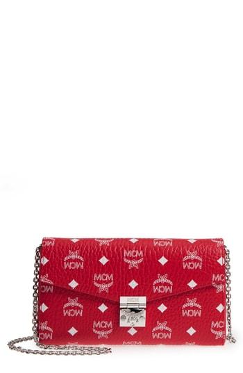 Women's Mcm Millie Visetos Canvas Wallet On A Chain - Red