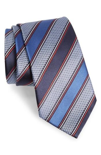 Men's Ermenegildo Zegna Stripe Silk & Cotton Tie, Size - Blue
