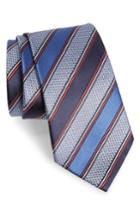 Men's Ermenegildo Zegna Stripe Silk & Cotton Tie, Size - Blue