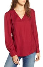 Women's Hinge Lace Stripe V-neck Blouse, Size - Red