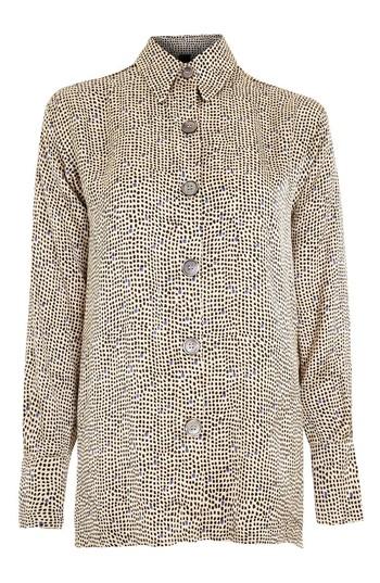 Women's Topshop Boutique Mini Spot Shirt Us (fits Like 0) - Beige
