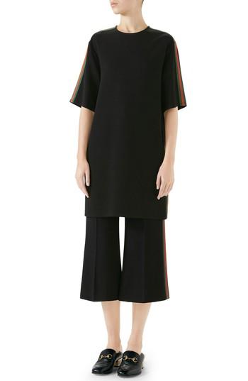 Women's Gucci Side Stripe Cady Tunic Dress Us / 38 It - Black