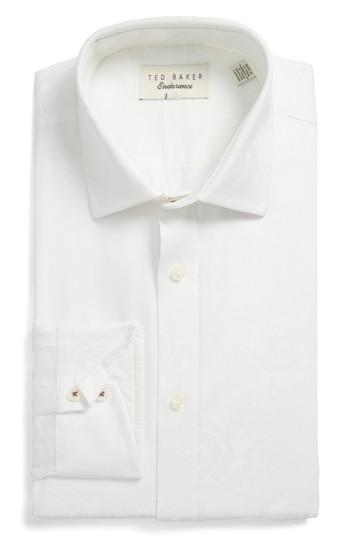 Men's Ted Baker London Trim Fit Floral Dress Shirt .5 - 32/33 - White