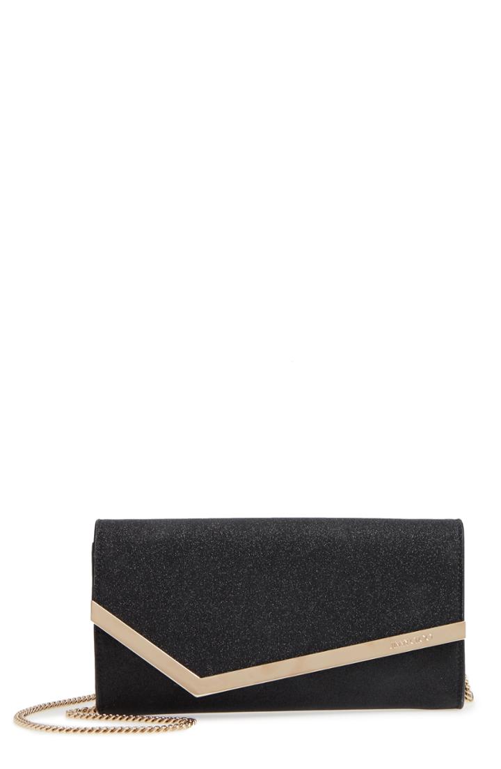 Jimmy Choo Emmie Glitter Leather Clutch - Black