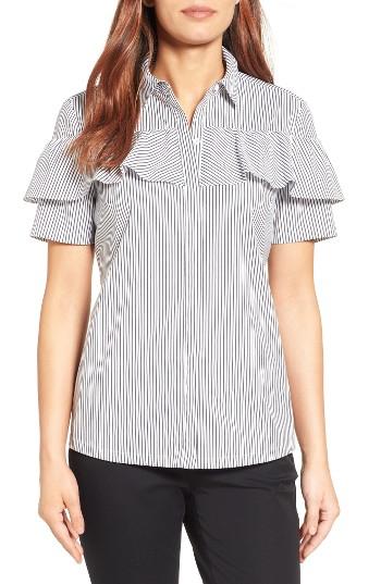 Women's Halogen Ruffle Front Poplin Shirt