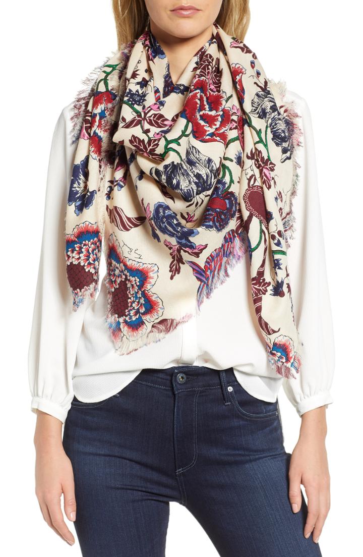 Women's Tory Burch Happy Times Oversized Square Scarf, Size - Ivory