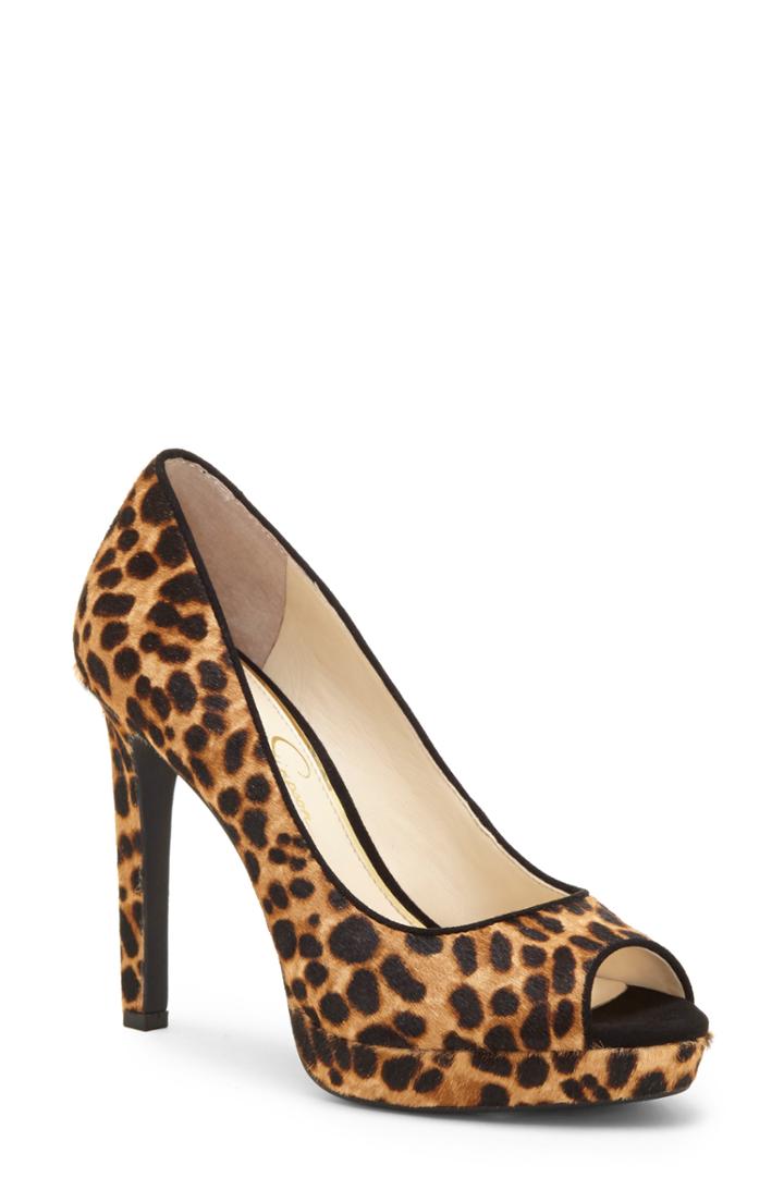 Women's Jessica Simpson Dalyn Genuine Calf Hair Peep Toe Pump .5 M - Beige