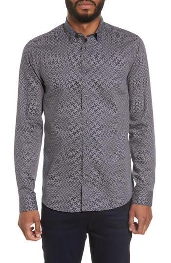 Men's Ted Baker London Larosh Slim Fit Basket Weave Print Sport Shirt (l) - Blue