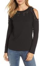 Women's Halogen Beaded Cold Shoulder Sweatshirt, Size - Black